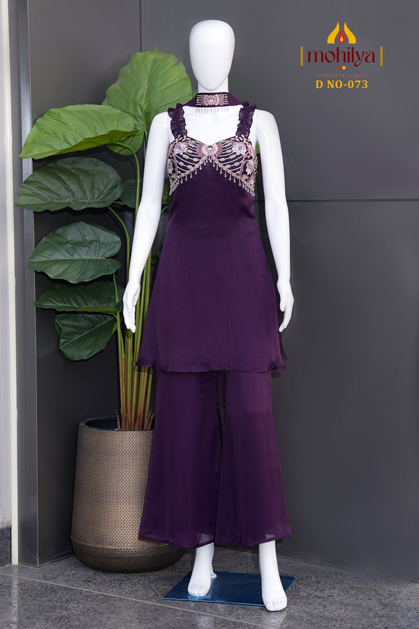 Fusion Wear Embroidered Palazzo Set