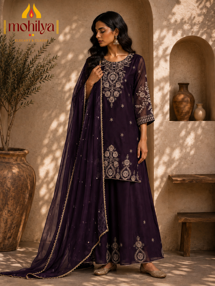Mohilya Premium Kurta & Palazzo Set with Dupatta+2