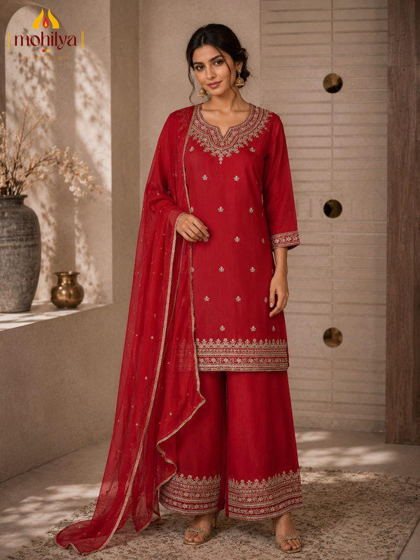 Mohilya Women Designer Premium Embroidered Kurta Set with  Dupatta