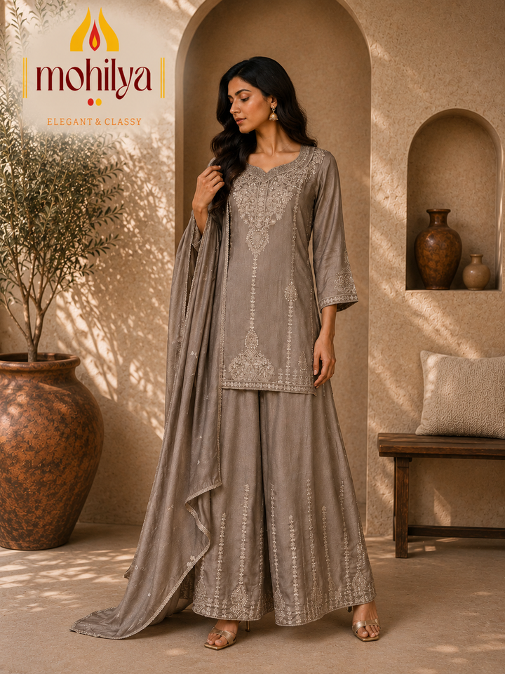Mohilya Premium Embroidered Kurta & Palazzo Set with Dupatta