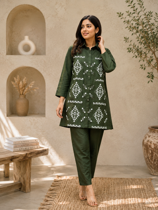 Mohilya Premium Designer Embroidered Shirt Type Co Ord Set for Women