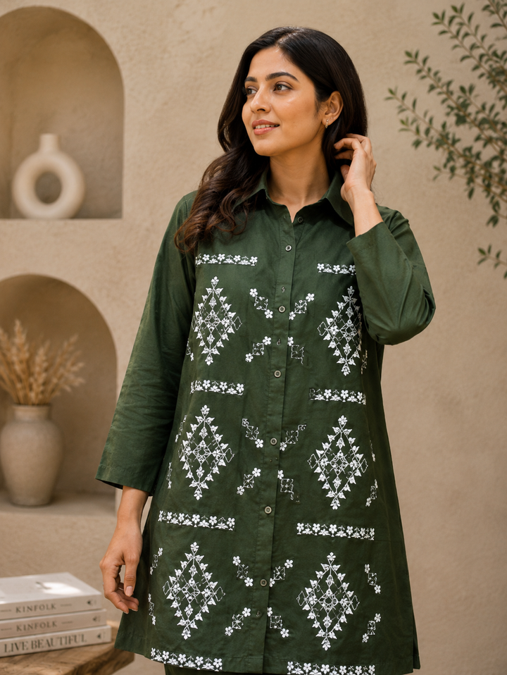 Mohilya Premium Designer Embroidered Shirt Type Co Ord Set for Women+2