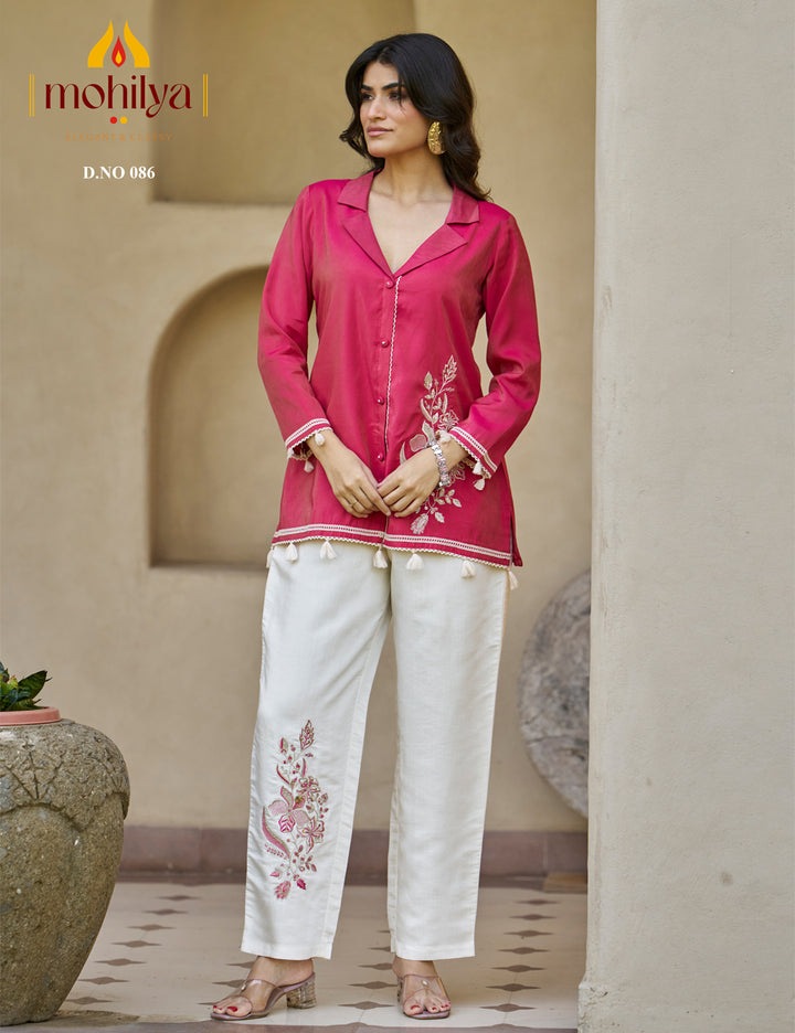 Embroidered Stylish cord set+2