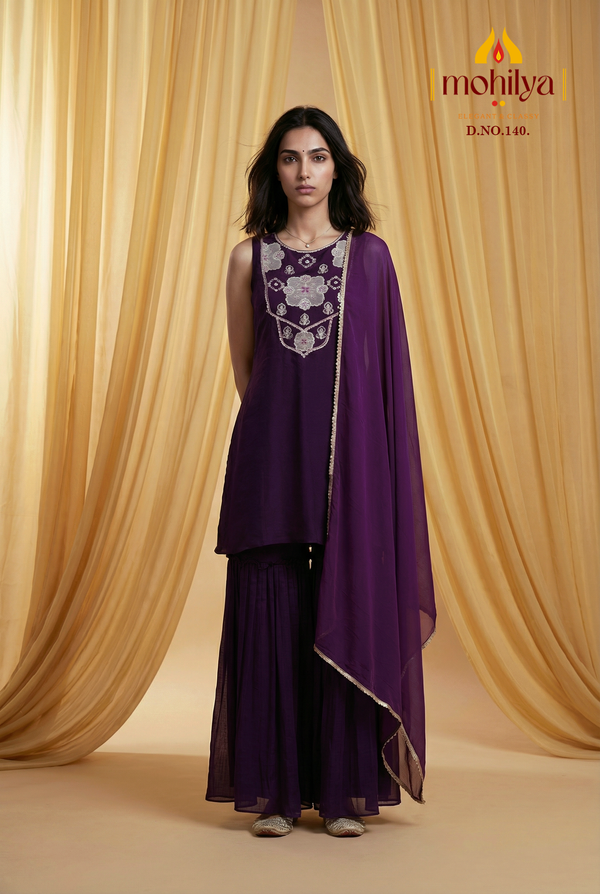 Embroidered Sleeveless Kurti & Sharara Set