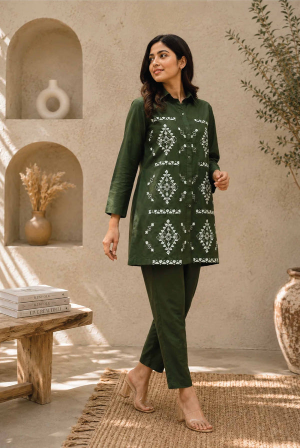 Mohilya Premium Designer Embroidered Shirt Type Co Ord Set for Women