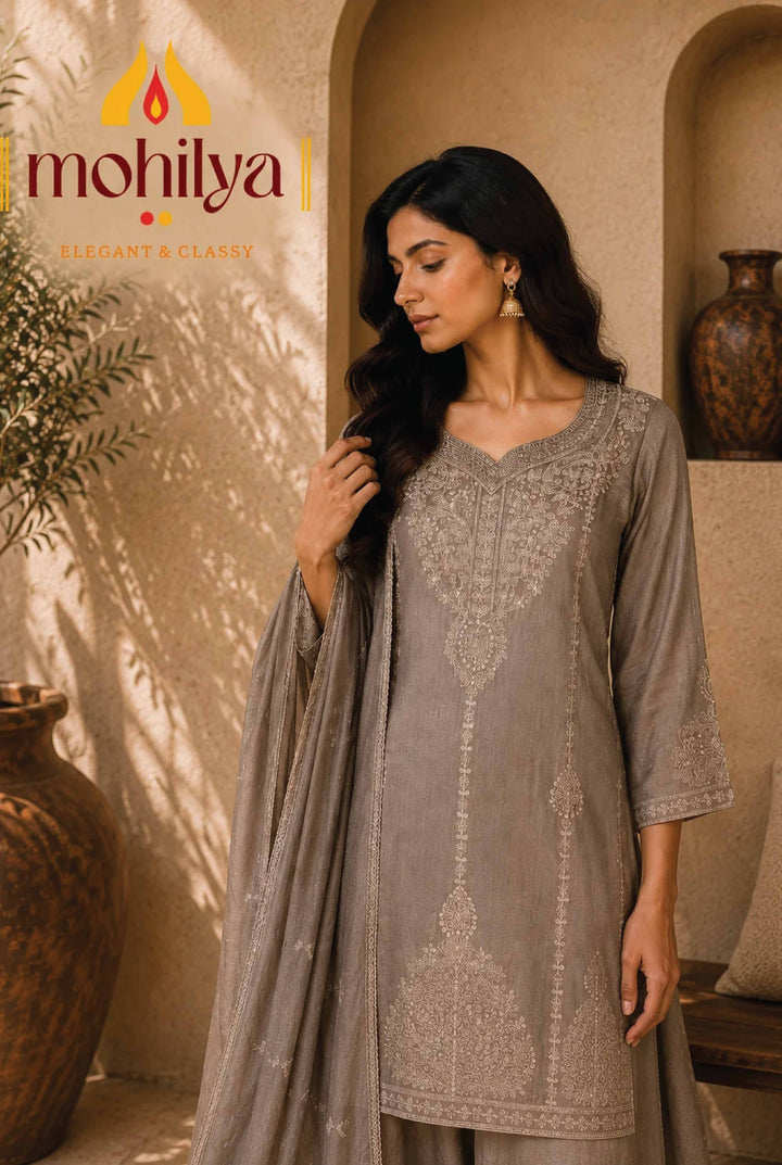 Mohilya Premium Embroidered Kurta & Palazzo Set with Dupatta+2