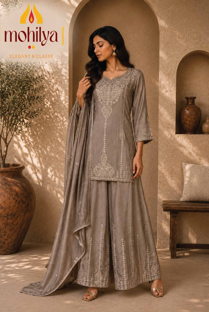 Mohilya Premium Embroidered Kurta & Palazzo Set with Dupatta