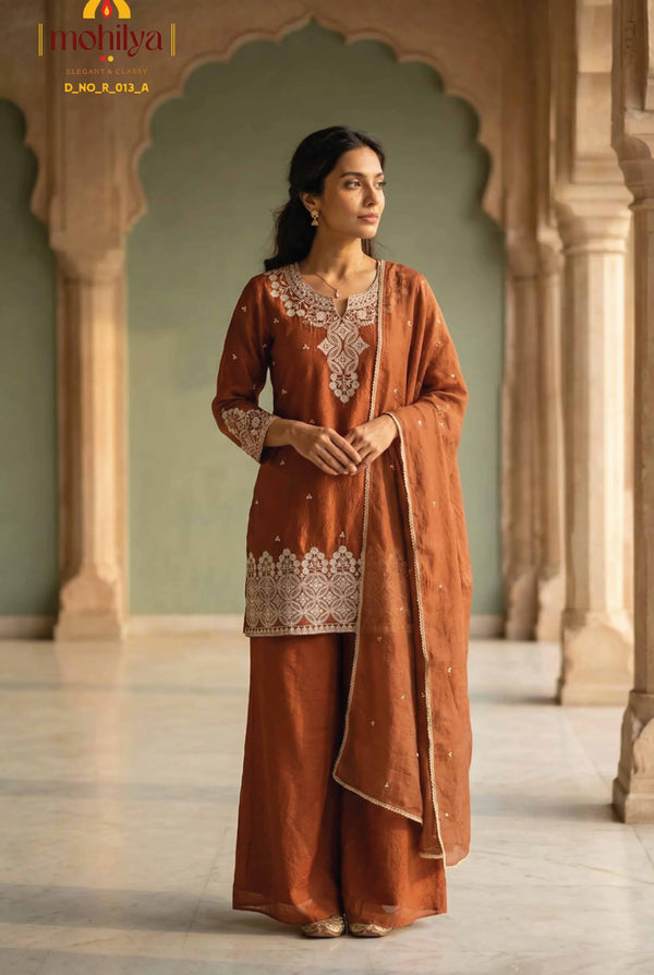 Mohilya Premium  Embroidered Kurta & Palazzo Set with Matching Dupatta